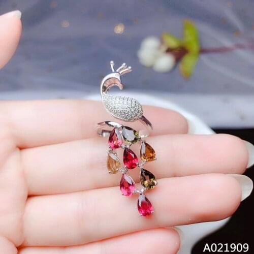 KJJEAXCMY boutique jewelry 925 sterling silver inlaid Natural Tourmaline gemstone ring female support detection trendy
