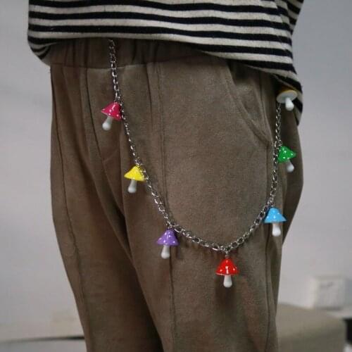 Colorful Mushroom Pendant Keychain Women Wasit Chain Vintage Harajuku Mushroom Waist Jeans Pants Wallet Chain Jewelry