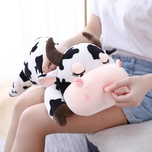 Lovely cartoon cow plush toy prone dairy cow soft doll throw pillow toy Christmas gift h0596