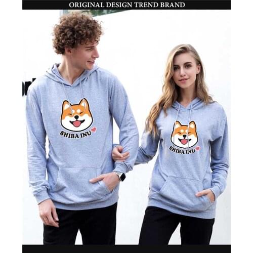 Mens/womens couple sweatshirts print cute Shiba Inu mens casual pullover fashion couple clothing hoodie
