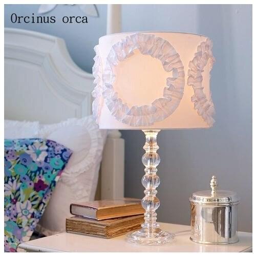 European style creative color cloth desk lamp Princess bedroom girl bedroom bedside lamp modern simple LED crystal desk lamp