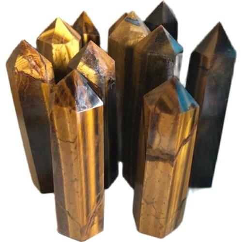 Natural gemstone yellow tiger eye stone tower wand crystals healing point for fengshui decoration