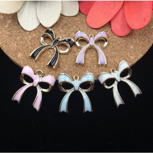 Mini order 5PCs 18*20MM Oil Drop DIY Jewelry Bow Necklace Charm Pendants Gold Tone Enamel Alloy Enamel Bracelet NeCklace Pendant