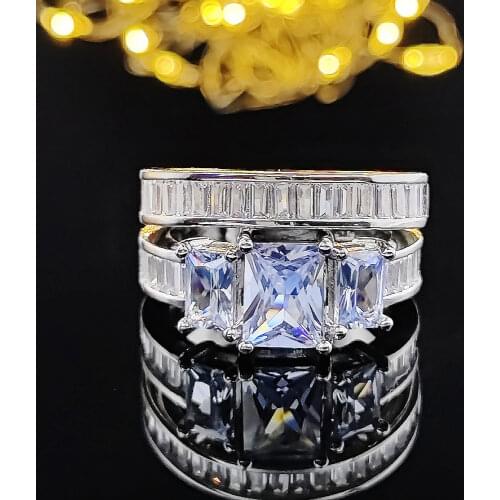 2021 New Luxury Princess 925 Sterling Silver Wedding Ring Set Africa Bridal For Women Lady Anniversary Gift Jewelry R5397