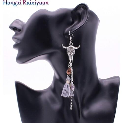 New retro cow head earrings bohemian tassel earrings for women charm teardrop beads high quality earrings friendship gift