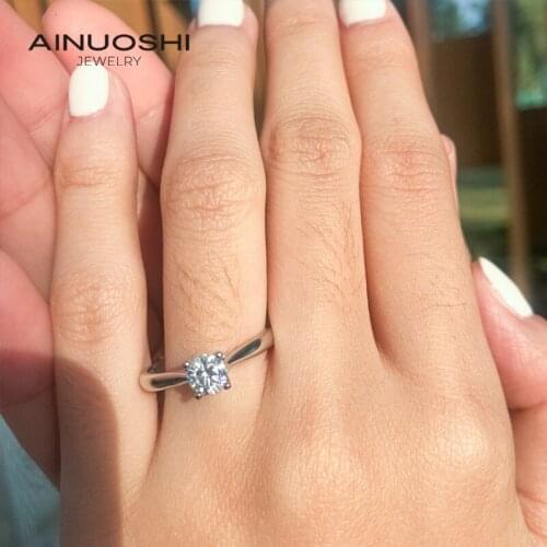 AINUOSHI 0.5 Carat Simple Solitaire Round Cut Moissanite Engagement Rings For Women100% Real 925 Silver Exquisite Jewelry Gifts
