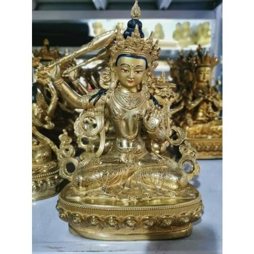 Wholesale Buddhist Item Tibetan Buddhism Gilding Bodhisattva Manjusri Guanyin Buddha statue bless Safety Health luck 30cm large