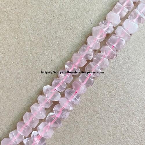 2lots more 10% off ! Semi-precious Stone Irregular Faceted Rondelle Pink Rose Quartz 7" Loose Beads 6x11mm