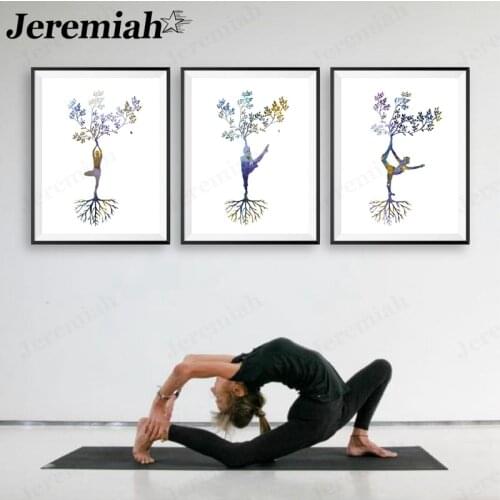Modern Yoga Woman Canvas Poster Creative Yoga Poses and Plant Painting Wall Art Nordic Minimalist Room Home Decoration