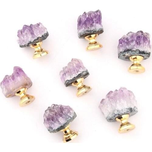 1Pc Light Luxury Natural Rough Amethyst Stone Handle Single Hole Drawer Cabinet Door Box Closet Small Knob Furniture Diy Pulls