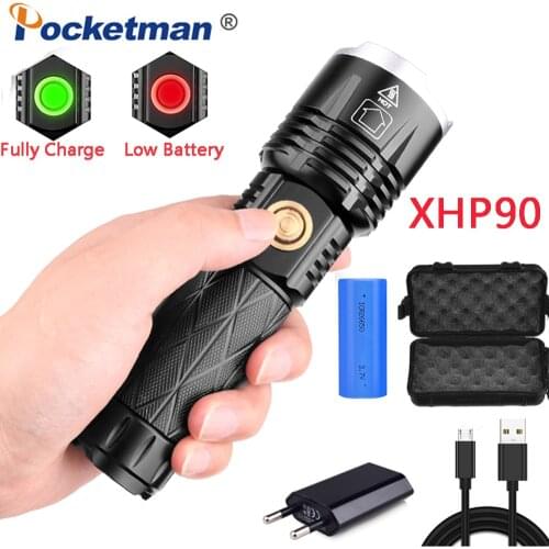 80000LM XHP90 Led Flashlight 5modes 500 Meters Long Shot Telescopic Zoom Flashlight Torch Lanterna as Power Bank Use 26650