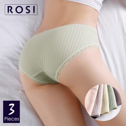 Female Briefs Combed Cotton Seamless Panties For Women Underpants Ladies Solid Bikini Pants Sexy Underwear Lingerie 3pcs ROSI