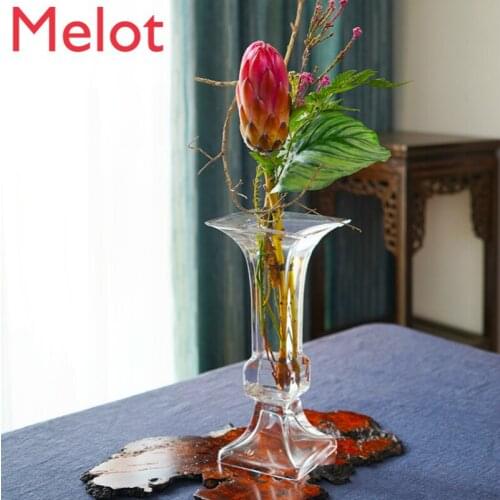 Luxury Vase Glass Transparent Hydroponic Flowers Flower Arrangement Square Vintage Vase Chinese Style Home Decoration