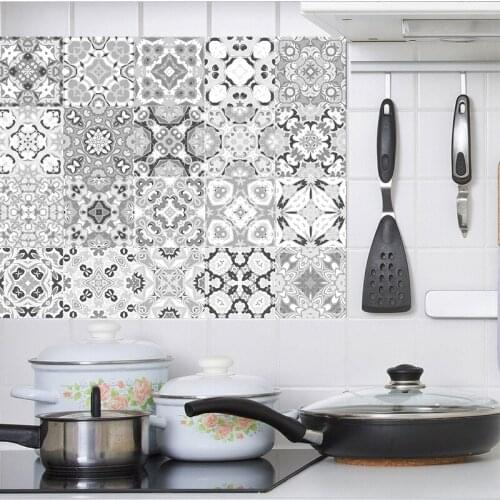 Grey Vintage Tiles Stickers Bathroom Kitchen Backsplash Waterproof PVC Wall Stickers Home Decor Art Wall Decals 20x100cm