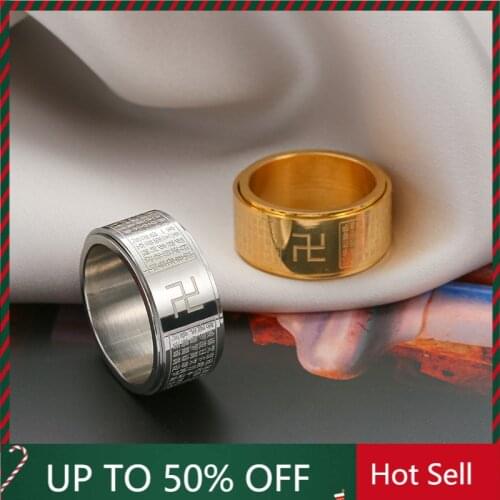 Rotate Buddhist Classic Heart Sutra Rotatable Ring Swastika Character Scripture Titanium Steel Ring Buddhist Believer Mens Pull