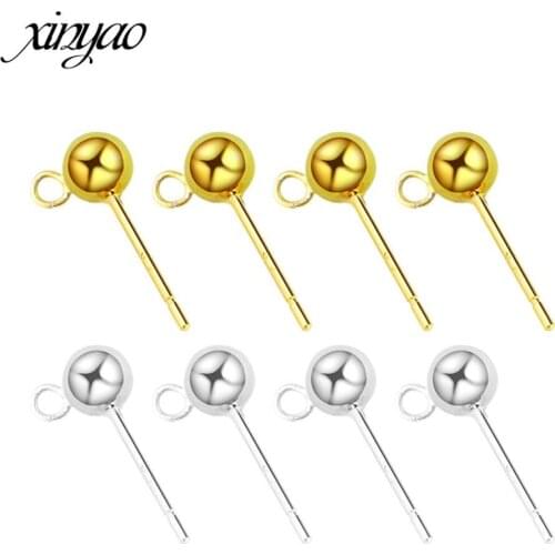XINYAO 2pcs S925 Earring Accessories With Ring Glod/Sliver/Rhodium Color Fit 3/4/5/6mm For DIY Earrings Jewelry Making