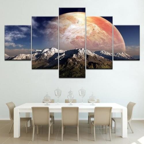 The egg sunset snow mountain landscape 5 Panels Wall Art modern Modular Poster art Canvas painting for Living Room Home Decor