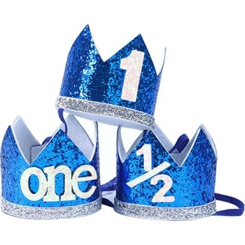 1PC Blue Boy Birthday Crown Party Hats Baby Birthday Party Decoration One Year Princess Crown Headband Baby Shower Supply