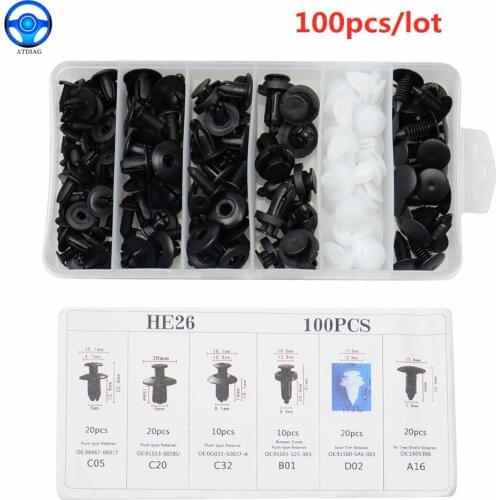 100pcs/set Mixed Auto Fastener Car Bumper Clips Body Push Retainer Pin Rivet Door Trim Panel Retainer Universal Fastener Kit