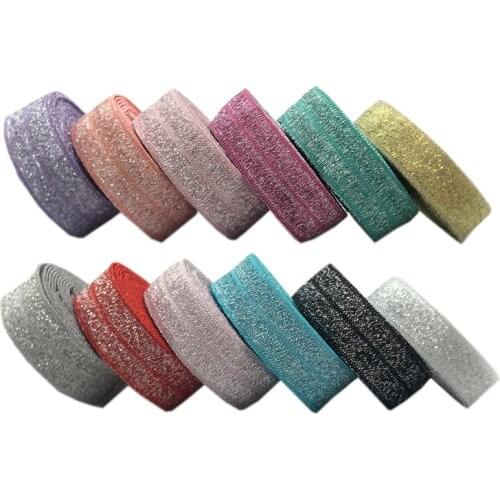 5yard 16MM Silver Gold Glitter Fold Over Elastic Ribbon , DIY Handmade Clothing Accessories, Headwear Elastic Band