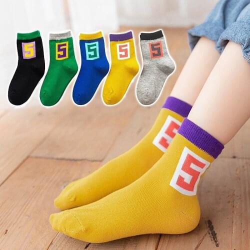 5 Pairs Baby Girls autumn spring Socks digital Kids Cotton Breathable Keep Warm Floor Anti-skid child boys sport Socks for 1-12Y