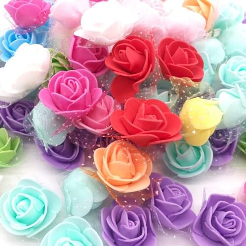 50Pcs/lot 3.5cm Mini PE Foam Rose Heads Artificial Silk Flowers For Home Garden DIY Pompom Wreaths Wedding Decor Supplies