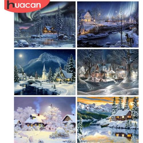 HUACAN 5D DIY Diamond Painting Winter House Full Square Diamond Embroidery Landscape Mosaic Snow Handicraft Wall Art