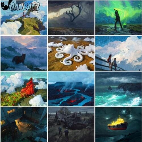 Cartoon Landscape Diamond Painting Lighthouse White Cloud Cross Stitch 5D Diy Mosaic Kit Hand Inlaid Gift Design Wall Decoration
