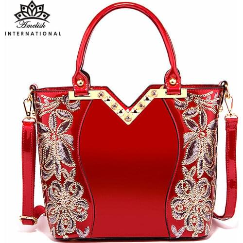 AMELISH Fashion Bags for Women 2021 Brand Designer Hand Bag Diamond Female Shoulder Handbag Top-Handle Patent Leather Totes Bags