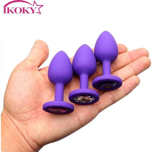 IKOKY Silicone Colorful Anal Plug Erotic Toys Prostate Massager Crystal Jewelry Butt Plug for Beginner Sex Toys for Men Women