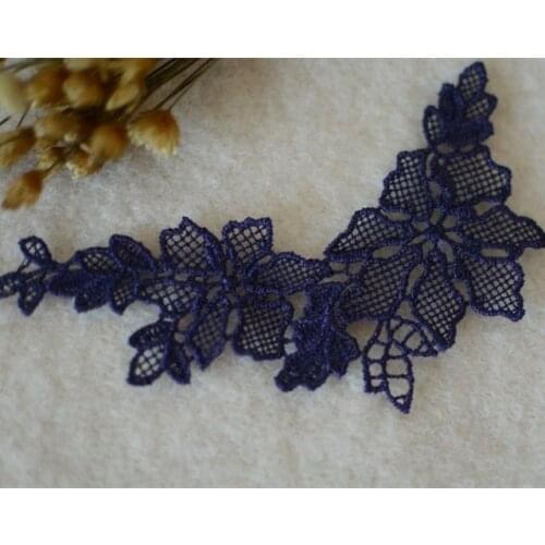 10Pcs 13CMX3.5CM Blue Embroidered Flower Appliques Garment Accessories Patch DIY Scrapbook Card Craft Decoration