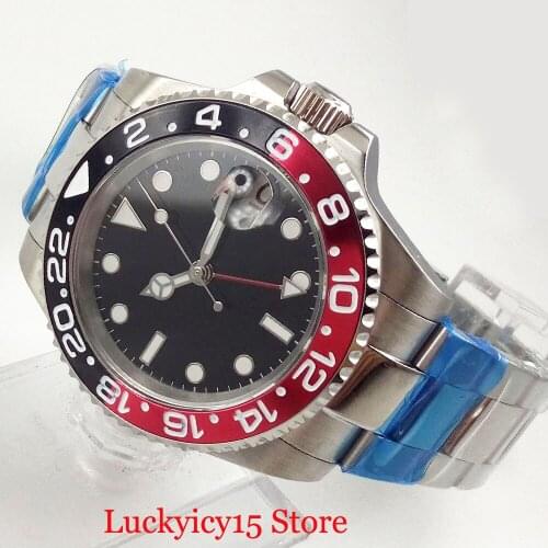 Automatic Mens Watch Sapphire Glass Auto Date 40mm GMT Function Wristwatch Alloy Bezel