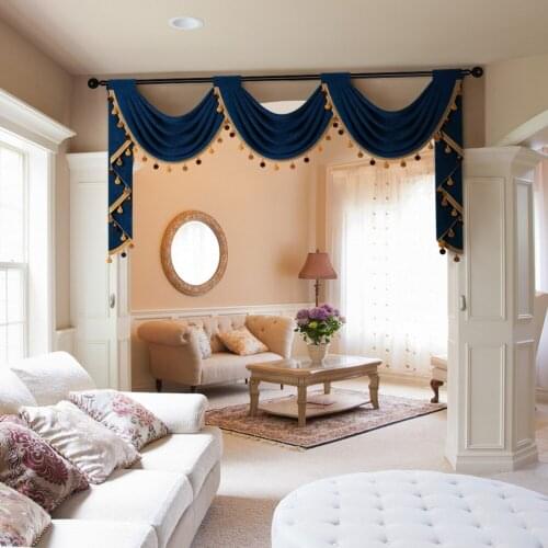 European Navy Velvet Valance Curtains in The Kitchen Short Elegant Room Window Treatment Valances Decoration for House Decor