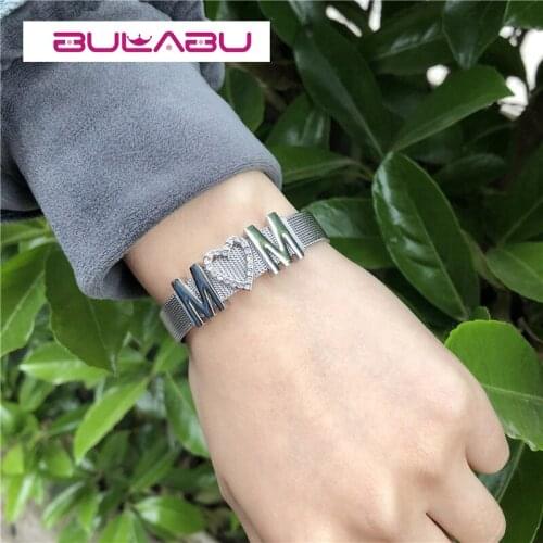 BULABU Charm Metal Bracelets Female Mesh Watch Band MOM Letter Decoration Bracelet For Women Fashion Jewelry Mothers Day Gift
