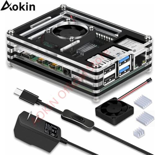 Aokin For Raspberry Pi 4 Case 9 Layers Acrylic Box Case Shell Cover With Cooling Fan For Raspberry Pi 4 3 Model B 3B Plus Case