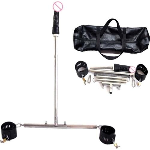 Top Metal Stainless Steel Bondage Restraints Stand With Anal Plug Leg Ankle Cuffs Fetish Slave Torture Device Spreader Bar Frame