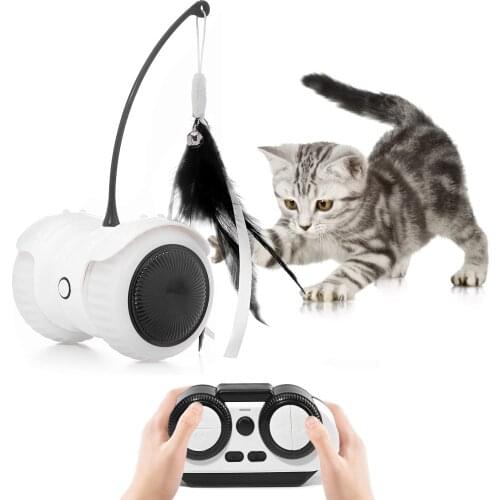 Remote Interactive Cat Toys Electic Cat Feathers Toy USB Charging Colorful Led Wheels Auto Mode Electronic Moving Kitten Toys