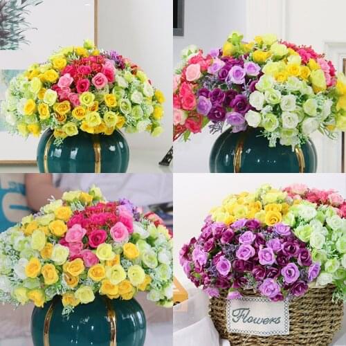 Artificial Flowers Silk Rose 21Heads/Bouquet Gypsophila DIY Family Wedding Decoration Hotel Store Dining Table Scene Arrangement