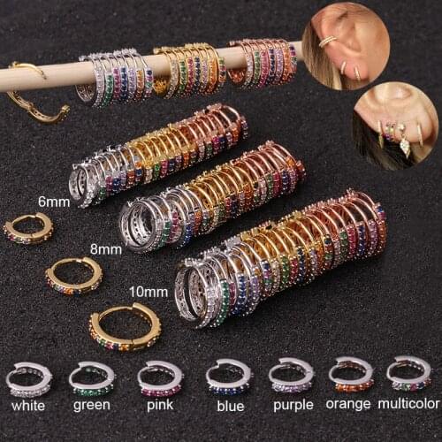 1pc 6mm/8mm/10mm Multicolor Cz Huggie Hoop Cartilage Earring Helix Tragus Daith Conch Rook Snug Ear Piercing Jewelry
