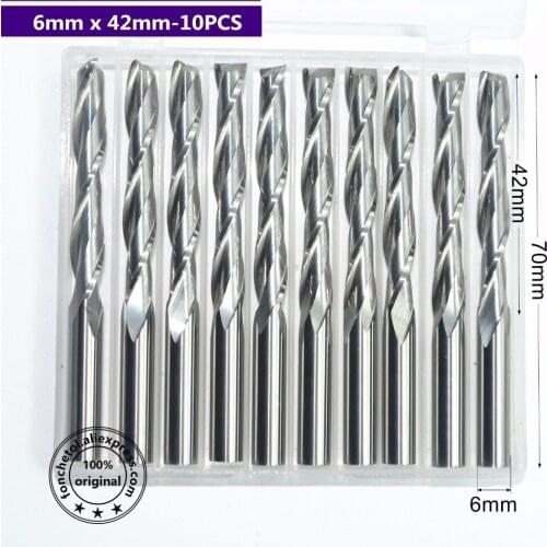 6mm*42m-10pcs,Freeshipping CNC solid carbide End Mill,tungsten woodworking router bit,2 Flute milling cutter,MDF,acrylic,PVC