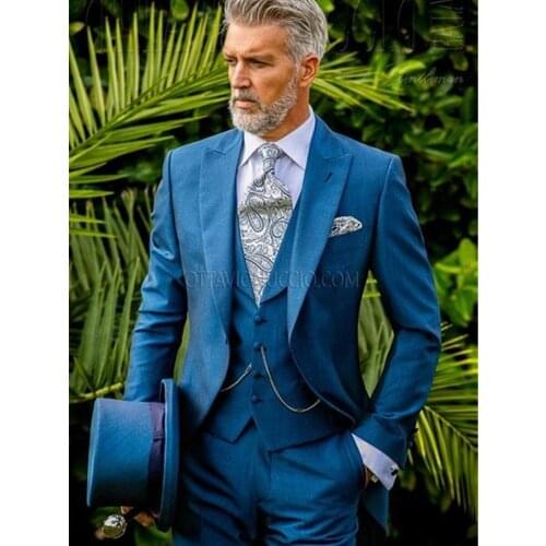 Handsome Groomsmen Peak Lapel Groom Tuxedos Wedding Dress Men Suits Blazer Prom Dinner (Jacket+Pants+Tie+Vest) A690