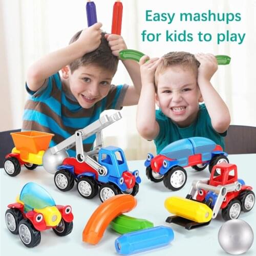 19-56pcs Magnetic Building Blocks Magnet Sticks Metal Balls Magnetic Designer Construction Set Vehicle Car Toys for Children