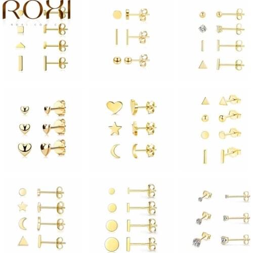 ROXI Mini Star Triangle Stud Earrings for Women Girls Piercing Earrings Minimalism Ear nail Earring 925 Silver Jewelry 2021Trend