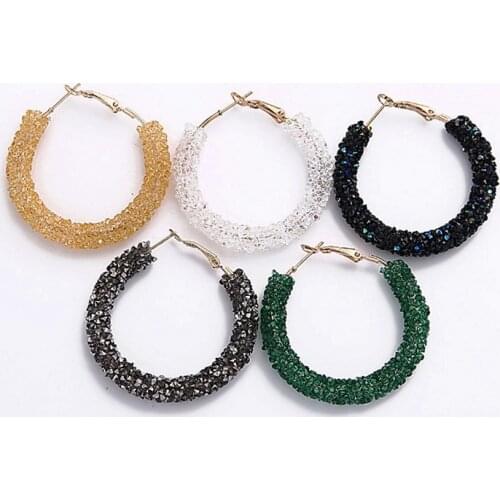 MOONROCY Gold Color Hoop Earrings for Women Girls Crystal Earring Bohemia Round Jewelry Wholesale Dropshipping Punk Gift