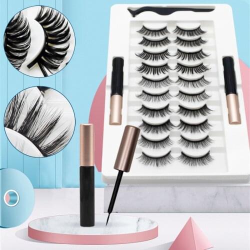 5/7/10 Pairs Eye Lashes Magnetic Eyelashes and Eyeliner Set Natural False Eyelashes Magnet Extension Liquid Eyeliner&Tweezer Set
