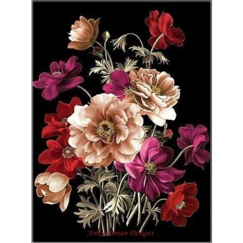 Embroidery Counted Cross Stitch Kits Needlework - Crafts 14 ct DMC DIY Arts Handmade Decor - Black Background Flowers 2