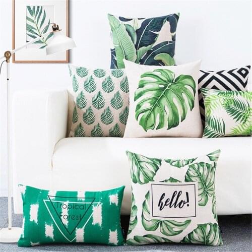 Nordic Style Green Leaf Tropical Plants Leaf Geometric Printed Throw Pillow Cushion Cover Lumbar Pillow Case Pillowcase For Sofa