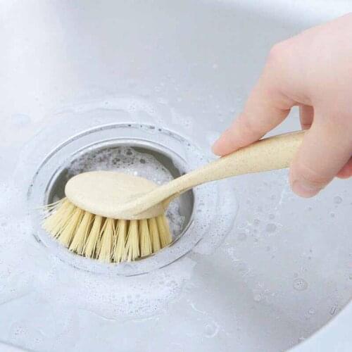 NewKitchen cleaning dishwashing brush can be used without hanging oil long handle stove cleaning brush Wheat straw dishwashing