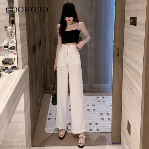 GOOHOJIO 2021 New Summer Autumn Wide Legs Casual Pants Women Zipper Oversized Ladies Trousers Zipper Loose Thin Pants for Women