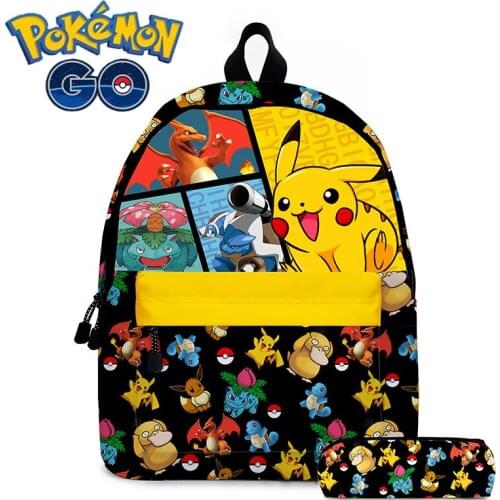 2pcs New Pokemon School Bags Backpacks Pikachu Anime Cute Figures Kids Bags Big Capacity Travel Bag Girls Boys Christmas Gifts